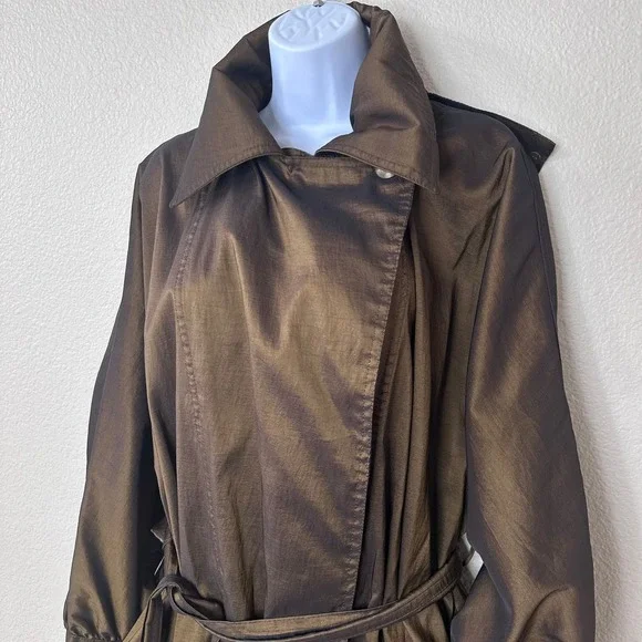 Vintage Mycra Pac Designer Wear Brown Bronze Long Raincoat Hooded Jacket P